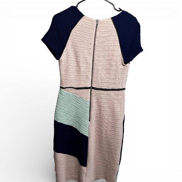 Anthropologie Maeve Danita Color Block Crepe Sheath Dress Pink Navy Teal 10 - Picture 3 of 8